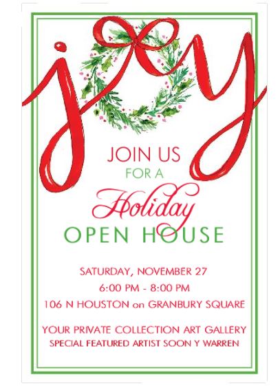 Your Private Collection Art Gallery’s Annual Open House  Nov. 27th